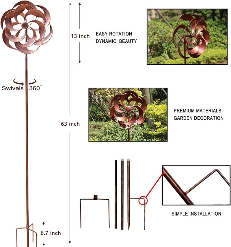 LERFUGI 360 Degrees Metal Swivel Classical Wind Spinner Willow Leaves for Patio Lawn Outdoor Yard Lawn Garden - Image 2